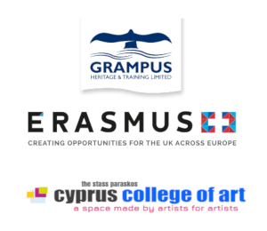 Logos of funders and support - Grampus, Erasmus and Cyprus College of Art